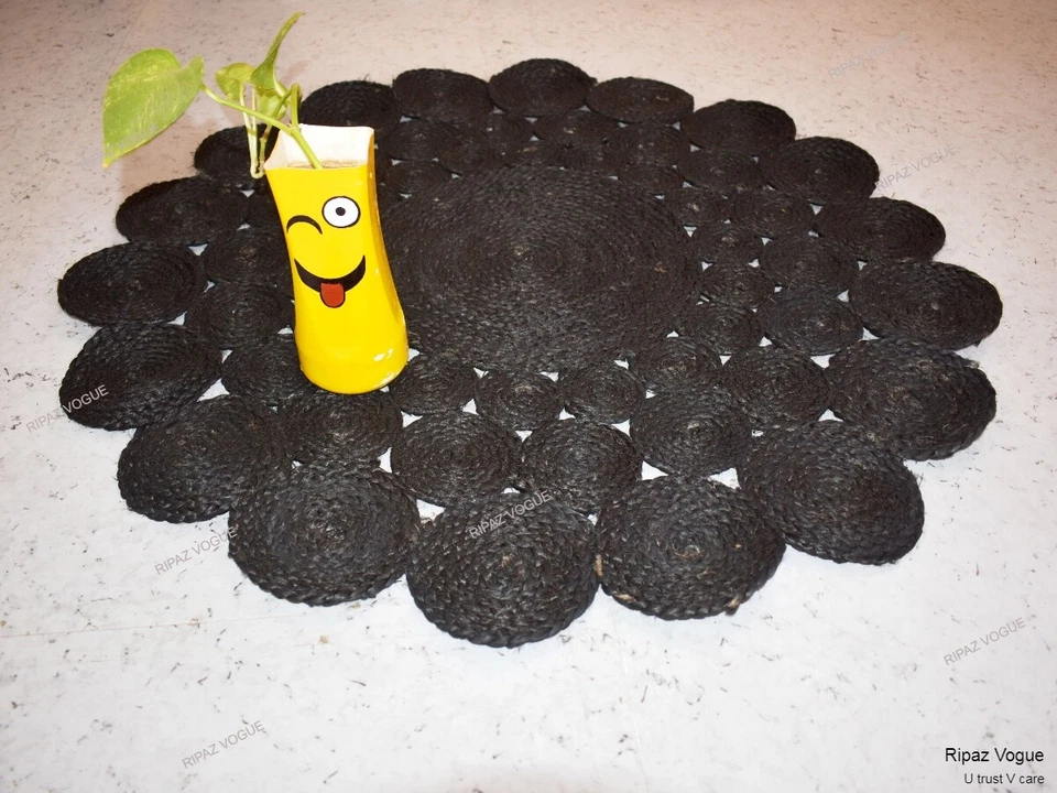 Jute Rug Black Round Circle Design Area Rug for Living Room, Bedroom, Office - Image 1 of 4