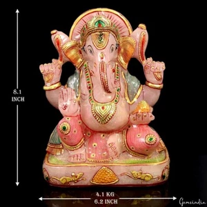 4.1Kg Natural Untreated Pink Rose Quartz Gems Carved Ganesha Gold Painted Statue - Picture 1 of 9