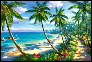 Gezähltes Kreuzstich-Set Handarbeit Sticken Zum Selbermachen - Kokosnusshain Strand - Bild 1 von 6