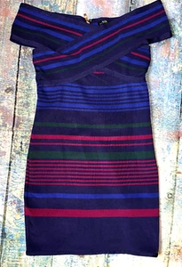 WOW Couture dunkelblau gestreift Bandage Cocktail Bodycon Mini Kleid Damen Gr. M - Bild 1 von 11
