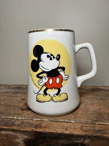 Vintage Disney Mickey Mouse Stein Mug Ceramic Gold Rim Japan Disney Productions - Picture 1 of 8