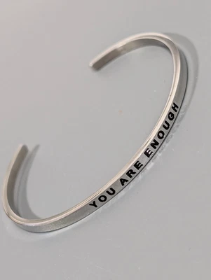 MantraBand You Are Enough Cuff Bracelet Stacking Silver Tone 7 in Inspirational - Image 1 of 4