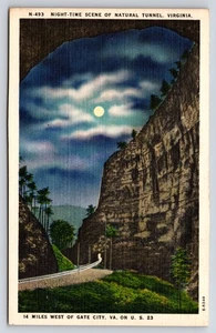 Escena nocturna túnel natural VA 14 millas West Gate City US 23 postal de lino - Imagen 1 de 2