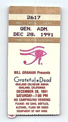 Grateful Dead Mail Order Concert Ticket Stub December 28 1991 Oakland California - Image 1 of 2