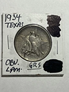 1934 Texas Commemorative Silver Half Dollar Nice AU+ Obverse Lamination - Picture 1 of 4