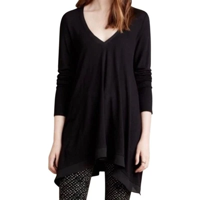 Anthropologie Deletta Black Lokka Long Sleeve Tunic Top Size Large - Image 1 of 4