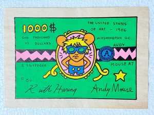 Keith Haring (Handmade) Drawing on antique paper Signed and Sealed size 21x29.5 - Picture 1 of 2