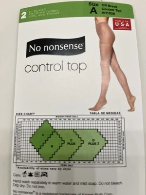 Paquete de 2 pantimedias No Nonsense Control Top, AH102 Off Black muy elásticas talla A Foto 1 de 4