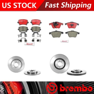 Fits 2006-2009 Audi A4 Quattro Front Rear Kit Brake Rotors & Ceramic Pads Brembo - Image 1 of 4
