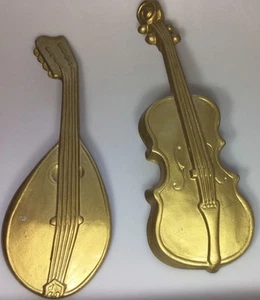 VTG gold MCM ROYAL Musical Instruments Wall Hanging Decor Mandolin & Violin Pair - Picture 1 of 9