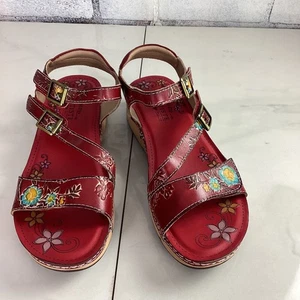 New L'Artiste x Jane & Coco Leather Sandals Red, US 10.5/11, EU 42 - Picture 1 of 9