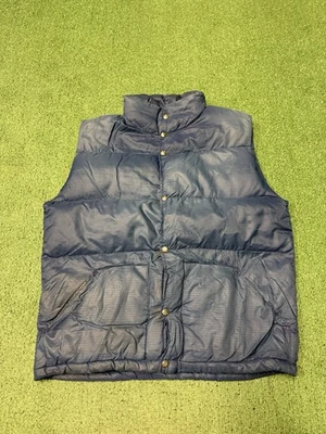 Vintage 80s The North Face Puffer Down Rip Stop Vest Size Large Blue Hike MARKED - Image 1 of 4