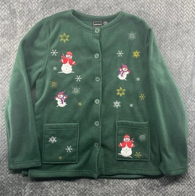 Cárdigan vintage Bobbie Brooks muñeco de nieve Navidad suave polar abotonado mediano Foto 1 de 4