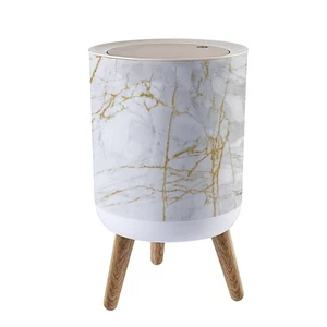 Small Trash Can with Lid White gold marble texture pattern background with hi... - Bild 1 von 5
