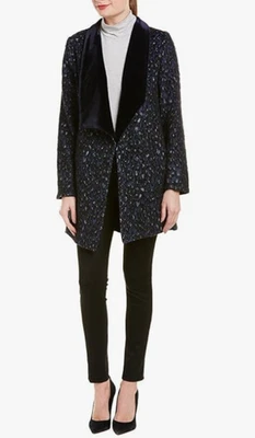 Abrigo cuello chal negro/gris Elie Tahari Christina - talla pequeña - venta al por menor $498 Foto 1 de 4