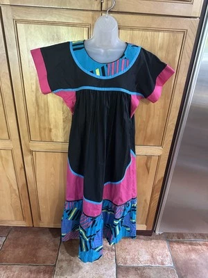 Винтажное гавайское платье 90-х Muumuu Liberty House S 40 дюймов цветной блок - Изображение 1 из 4