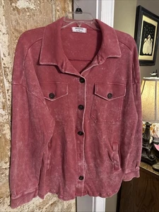 Zenana Women’s Large Pink Faded Button Up Shirt Jacket - Picture 1 of 4