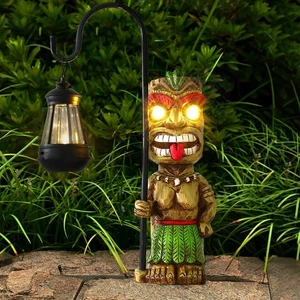 Estatua de jardín decoración Tiki de 16,7" linterna grande estatuilla tiki luces solares hawaiana - Imagen 1 de 6