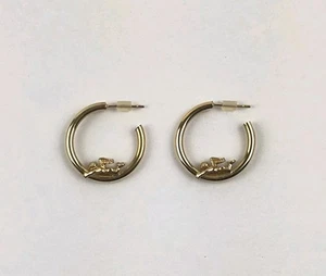 Vintage 1990's 14k Yellow Gold Hoops with Guardian Angels Earrings 1g - Picture 1 of 5