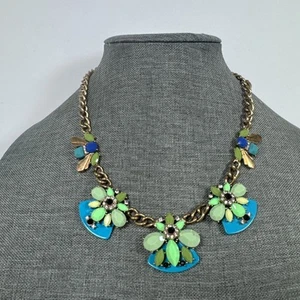 J. Crew Statement Necklace Shades of Green Crystals with Blue/Clear Stones - Picture 1 of 6