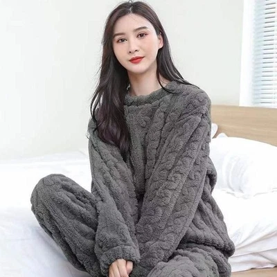 Women Warm Velvet Ribbed Fleece Pajama Set 2 Piece Pullover and Pants Casual - Image 1 of 4