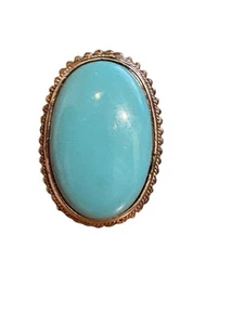 Anello vintage ovale in pietra turchese tono argento misura 8 - Foto 1 di 16