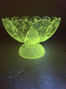 Antique EAPG Heavy Manganese Glass Diamond & Stars Scalloped 5.5”x 8.5” Compote - Picture 1 of 14