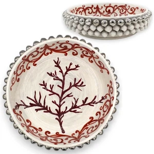 Centrotavola Pigna, ceramica Caltagirone, Ø 35 cm ca. Smalto Platino e Rubino, d - Imagen 1 de 1