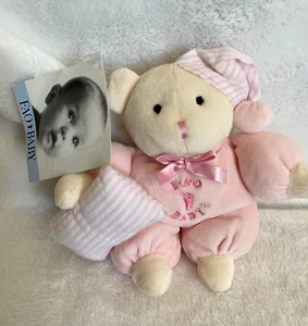 New Vintage FAO Schwarz Fifth Avenue Baby Pink Girl Nite Time Baby Bear 5" - Picture 1 of 8
