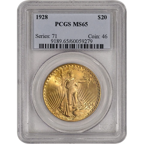 US Gold $20 Saint-Gaudens Double Eagle - PCGS MS65 - Random Date Cover