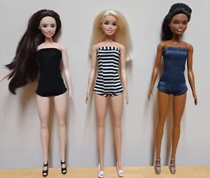 Barbie 11 1/2" Doll Clothing 3 strapless swimsuits Black, Striped, Navy w/silver - Picture 1 of 1
