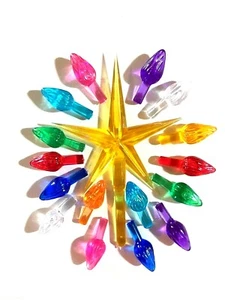 100 ASST SMALL TWIST BULB (9 COLORS) + MED GOLD STAR for Ceramic Christmas Tree - Picture 1 of 7