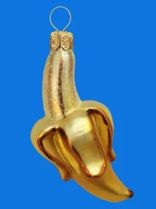 SM BANANA EUROPEAN BLOWN GLASS CHRISTMAS TREE ORNAMENT HOLIDAY DECORATION FRUIT - Picture 1 of 1