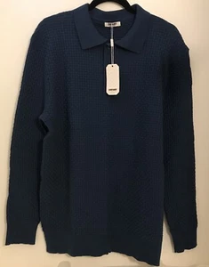 Coofandy Men’s Blue Gray Long Sleeve Polo Knit Sweater Textured Large NWT - Picture 1 of 6