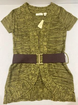 Cárdigan Allison Brittney verde ganchillo pequeño para mujer cinturón manga corta nuevo con etiquetas Foto 1 de 4