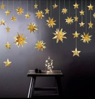 3D Gold Metallic Stars Bunting Garland Decorations Christmas Ramadan Eid Display