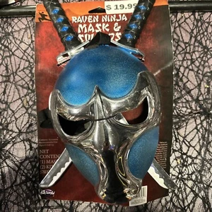 Ninja Chrome Look Blue Mask with 2 Swords Costume Accessory - Picture 1 of 4