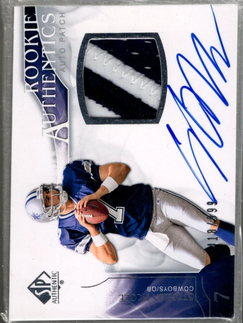 A1642- 2009 SP Authentic #402 Stephen McGee RC Auto Patch /999 SAMPLE PIC - Image 1 of 2