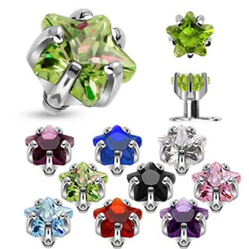1 - 316L Surgical Steel Internally Threaded Prong Set Star Gem Dermal Top G28 - Image 1 of 1