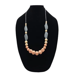 Silicone Teething Necklace Gray Peach Blue Nursing Teether Baby Shower Gift - Picture 1 of 5