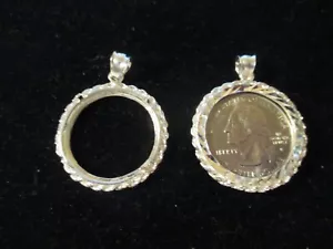 COIN HOLDER for Quarter Dollar & Pendant in Sterling Silver fit 24.26 mm coins - Picture 1 of 11