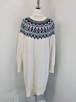 Old Navy Womens Fair Isle Sweater Dress XLarge Crew Neck Neutral - Image 1 of 4