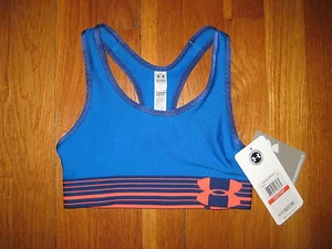 NEW Under Armour UA Heatgear SPORTS BRA jog jogging running blue girls YXS XS - Picture 1 of 3