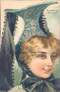 ALEMANIA Selva Negra Sombrero Tradicional Mujer Años 1910 Patriótico PC - Imagen 1 de 2