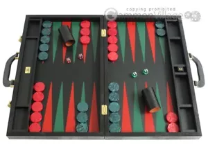 Nuevo 23" Zaza & Sacci Cuero Grande Backgammon Set - Negro Lagarto LL Estuche - Imagen 1 de 12