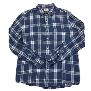 Faherty Herren Laguna Leinen Langarm Hemd mit Knopfleiste Steg kariert Gr. L blau - Bild 1 von 13