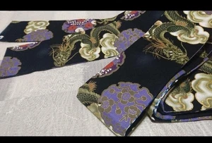 Kimono japonés HANHABA obi yukata obi.kaku obi.blanco negro púrpura oro.dragón. - Imagen 1 de 6