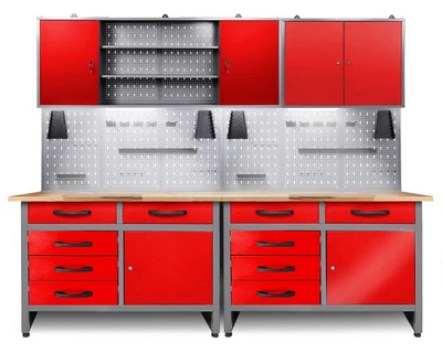 Ondis24 Werkstatt Set 240 cm Werkbank Metall Werkzeugschrank Lochwand Haken LED - Bild 1 von 4