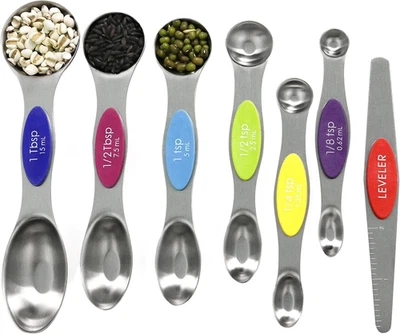 Multicolor Magnetic Measuring Spoons Set with Leveler - Stainless Steel, Stackab - Image 1 of 4