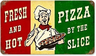 Tin Signs Retro Pizza Slice Metal Sign 12" W X 8" H Inch Poster Plate for Man Ca - Image 1 of 2